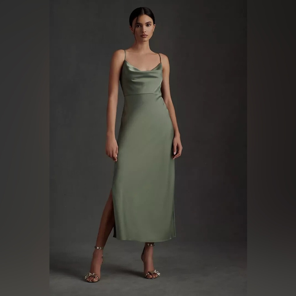 NWT BHLDN Anthropologie Cali Cowl Neck Gown Dress Moss Green Sz 6